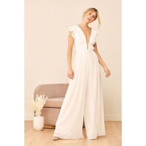 Lulus Our Love Song White Ruffled Wide-leg Jumpsuit - Size S